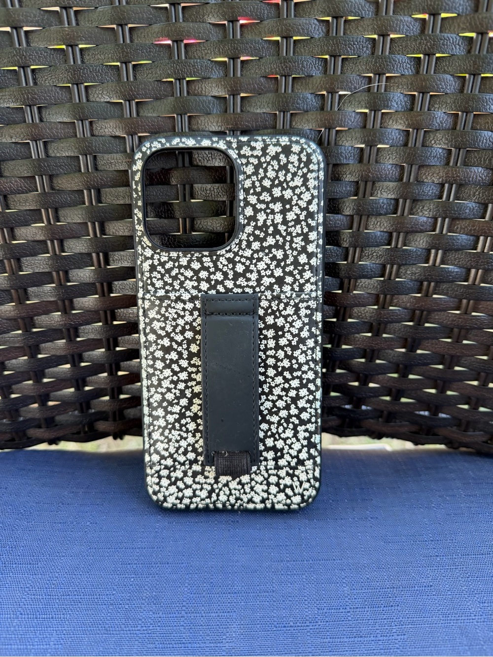 Black Floral Print Phone Case with Built-In Grip Strap